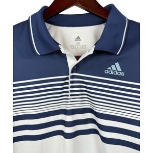 Adidas Golf‎ Polo Shirt Mens Medium Blue White Striped Aeroready Collared
